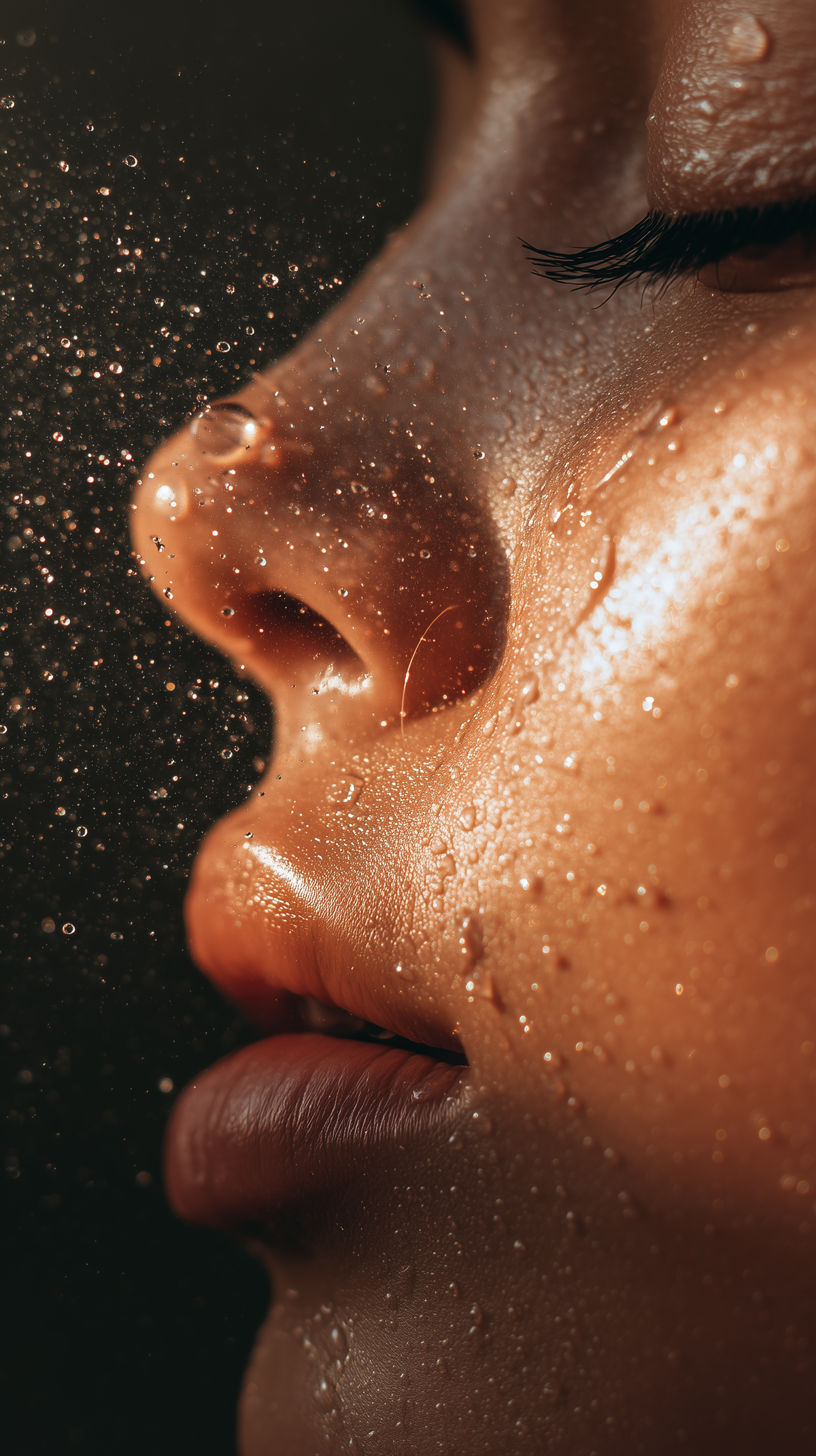 Close-up of glowing hydrated woman's face with dewy skin texture from hydrating gel moisturizer for dry skin double hydration results